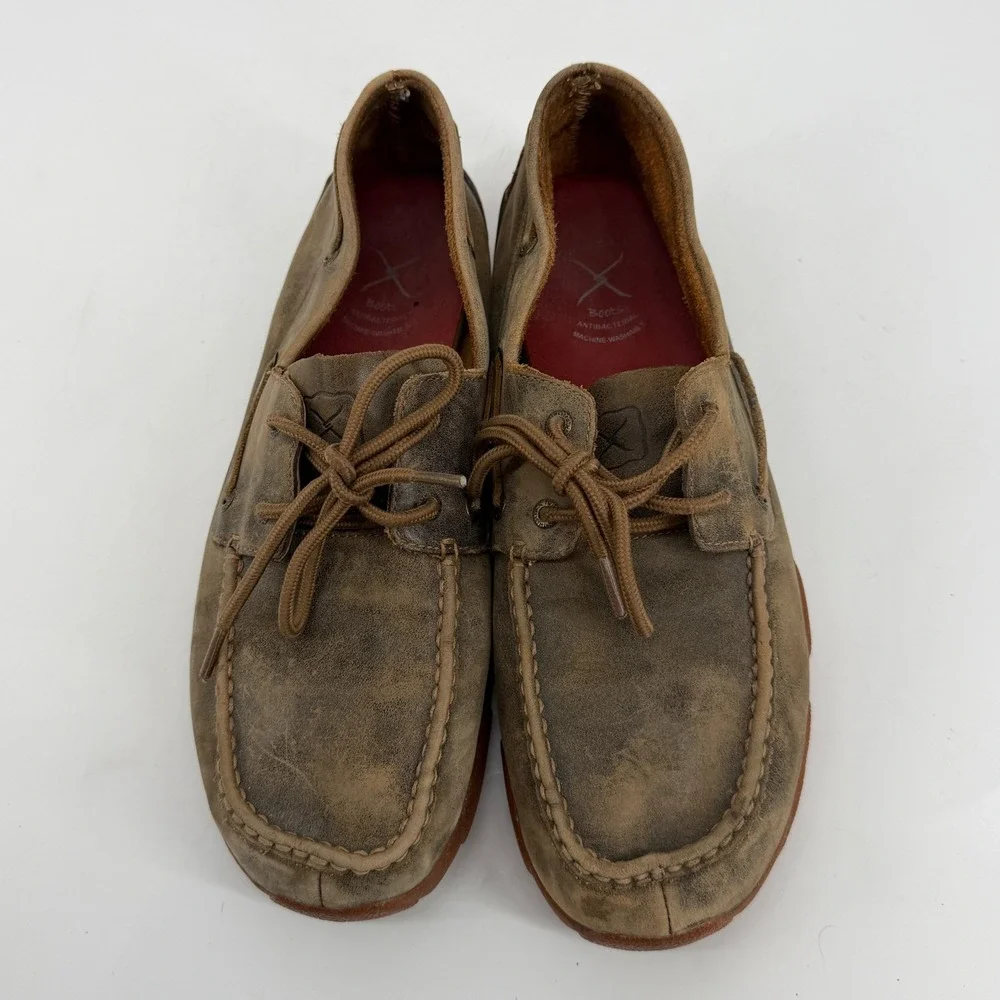 Twisted X Mens Brown Distressed‎ Leather Driving Loafers Boat Shoes 11.5 M